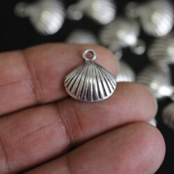 10 Silver Shell Charms, Shell Pendant