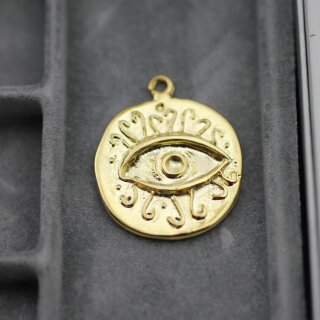 5 Gold Evil Eye Charms, Evil Eye Pendant 24 mm (Ø 2 mm)