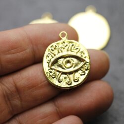 5 Gold Evil Eye Charms, Evil Eye Pendant 24 mm (Ø 2 mm)