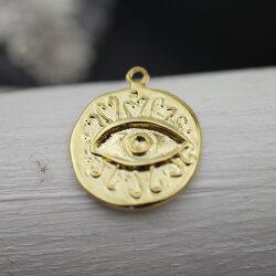 5 Gold Evil Eye Charms, Evil Eye Pendant 24 mm (Ø 2 mm)