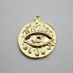 5 Gold Evil Eye Charms, Evil Eye Pendant 24 mm (Ø 2 mm)