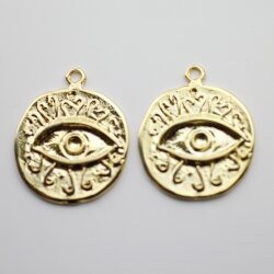 5 Gold Evil Eye Charms, Evil Eye Pendant 24 mm (Ø 2 mm)