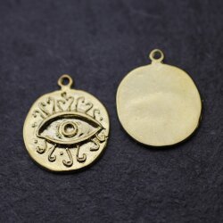 5 Gold Evil Eye Charms, Evil Eye Pendant 24 mm (Ø 2 mm)