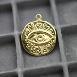 5 Gold Evil Eye Charms, Evil Eye Pendant 24 mm (Ø 2 mm)
