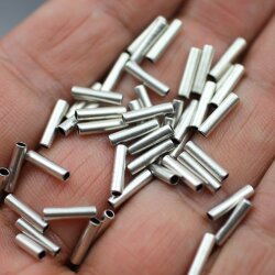 50 Silver Tube Beads 10 mm Ø 1,5 mm Spacer Brass Beads