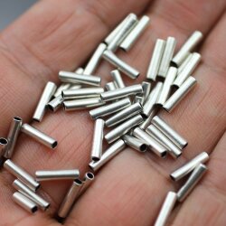 50 Röhrchen Zylinder 10 mm Ø 1,5 mm Spacer Messing Perlen Silber