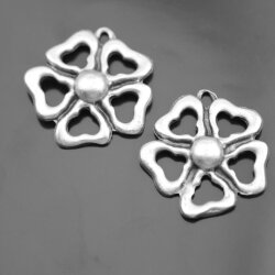 5 Antique Silver Flower Pendant, Flower Charms