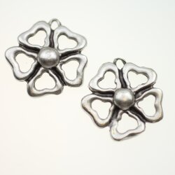 5 Antique Silver Flower Pendant, Flower Charms