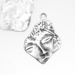 5 Antique Silver Face Pendants, Buddha Face Charm