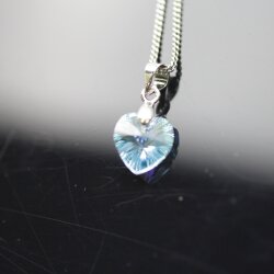 Aqua Glam Heart Necklace with 10 mm Swarovski Crystals, handmade