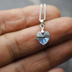 Aqua Glam Heart Necklace with 10 mm Swarovski Crystals,...