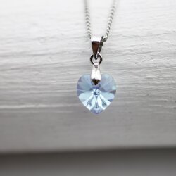 Aqua Glam Heart Necklace with 10 mm Swarovski Crystals, handmade