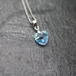 Aqua Glam Heart Necklace with 10 mm Swarovski Crystals, handmade