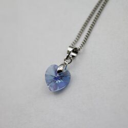 Aqua Glam Heart Necklace with 10 mm Swarovski Crystals, handmade