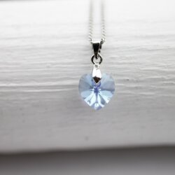 Aqua Glam Heart Necklace with 10 mm Swarovski Crystals, handmade