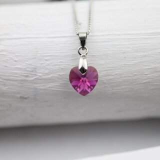 Fuchsia Glam Heart Necklace with 10 mm Swarovski Crystals, handmade