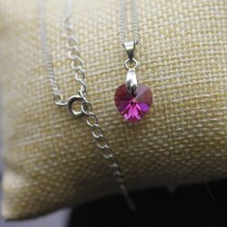 Fuchsia Glam Heart Necklace with 10 mm Swarovski Crystals, handmade