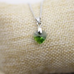 Dark Moss Green Glam Heart Necklace with 10 mm Swarovski...