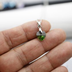 Dark Moss Green Glam Heart Necklace with 10 mm Swarovski Crystals, handmade