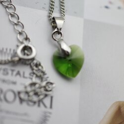 Dark Moss Green Glam Heart Necklace with 10 mm Swarovski Crystals, handmade