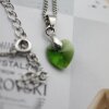 Dark Moss Green Glam Heart Necklace with 10 mm Swarovski Crystals, handmade