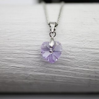 Violet Glam Heart Necklace with 10 mm Swarovski Crystals, handmade