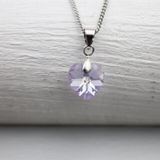 Violet Glam Heart Necklace with 10 mm Swarovski Crystals, handmade