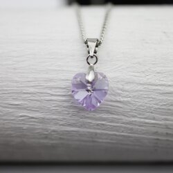 Violet Glam Heart Necklace with 10 mm Swarovski Crystals,...