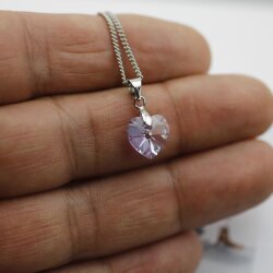 Violet Glam Heart Necklace with 10 mm Swarovski Crystals,...