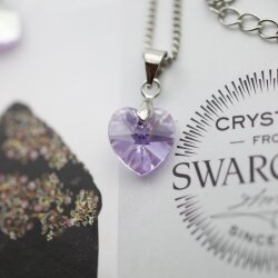 Violet Glam Heart Necklace with 10 mm Swarovski Crystals, handmade