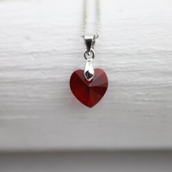 Siam Red Glam Heart Necklace with 10 mm Swarovski Crystals, handmade