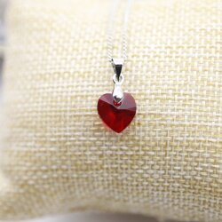Siam Red Glam Heart Necklace with 10 mm Swarovski Crystals, handmade