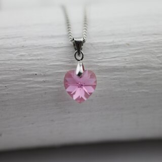 Rose Glam Heart Necklace with 10 mm Swarovski Crystals, handmade