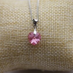 Rose Glam Herz Kette mit 10 mm Swarovski Kristallen, handgefertigt