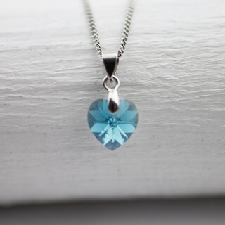 Blue Zircon Glam Herz Kette mit 10 mm Swarovski Kristallen, handgefertigt