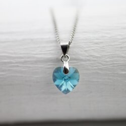 Blue Zircon Glam Heart Necklace with 10 mm Swarovski Crystals, handmade