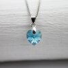 Blue Zircon Glam Heart Necklace with 10 mm Swarovski Crystals, handmade