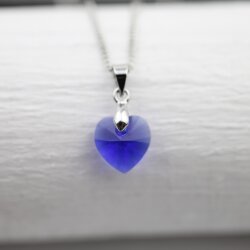 Majestic Blue Glam Heart Necklace with 10 mm Swarovski Crystals, handmade