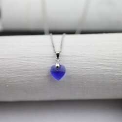 Majestic Blue Glam Heart Necklace with 10 mm Swarovski Crystals, handmade