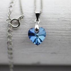 Bermuda Blue Glam Heart Necklace with 10 mm Swarovski...