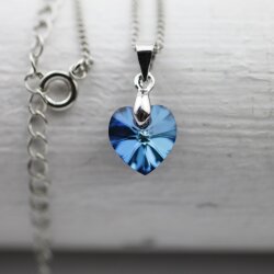 Bermuda Blue Glam Herz Kette mit 10 mm Swarovski...