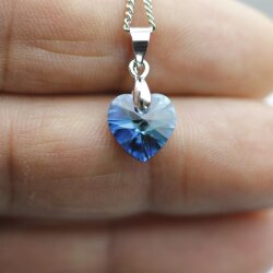 Bermuda Blue Glam Heart Necklace with 10 mm Swarovski Crystals, handmade