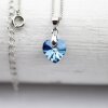 Bermuda Blue Glam Heart Necklace with 10 mm Swarovski Crystals, handmade