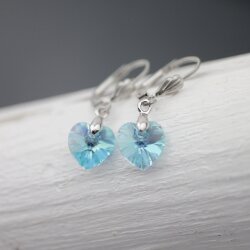 Aqua Glam Heart Earrings with 10 mm Swarovski Crystals,...