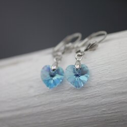 Aqua Glam Heart Earrings with 10 mm Swarovski Crystals,...