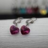 Fuchsia Glam Heart Earrings with 10 mm Swarovski Crystals, handmade