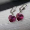 Fuchsia Glam Heart Earrings with 10 mm Swarovski Crystals, handmade