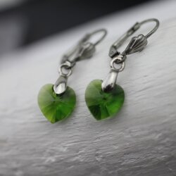 Dark Moss Green Glam Heart Earrings with 10 mm Swarovski...