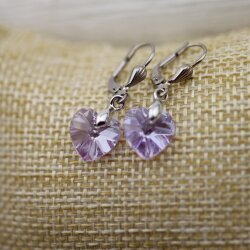 Violet Glam Heart Earrings with 10 mm Swarovski Crystals,...