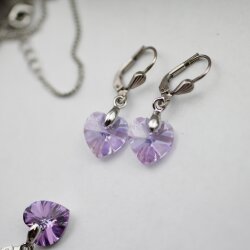 Violet Glam Heart Earrings with 10 mm Swarovski Crystals, handmade